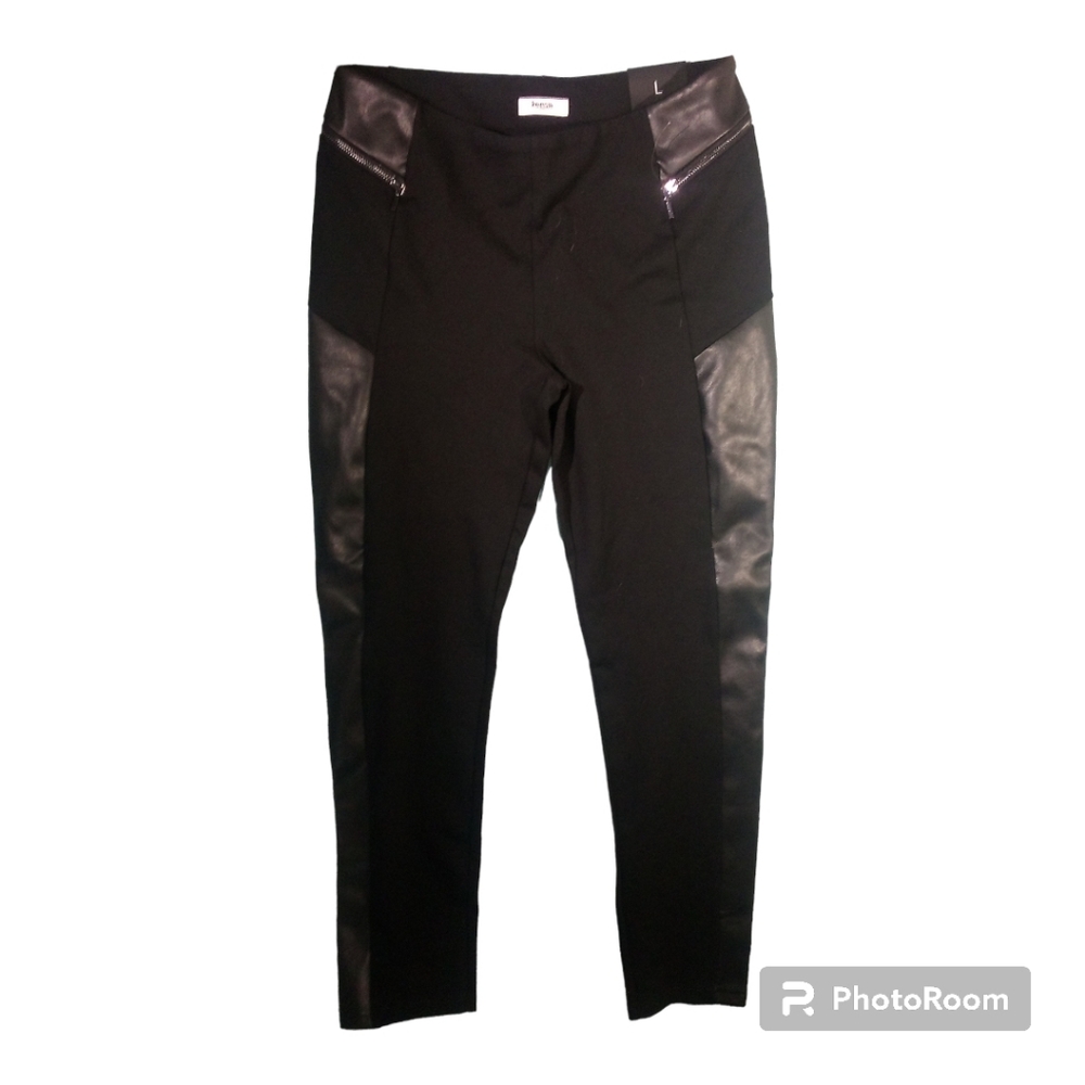 Kensie LEATHER PANEL AND STRETCH LEGGINGS